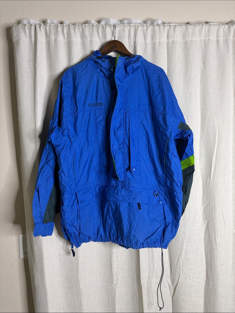Columbia Royal Blue Hooded Anorak with Lime Accent